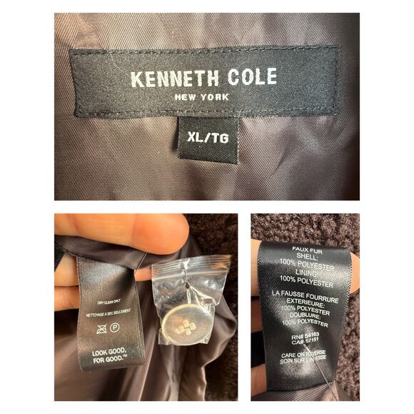 Kenneth Cole Faux Fur Teddy Dark Brown Winter Coat, Women's XL - Picture 12 of 14
